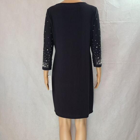 New NICOLE MILLER Woman's (M) Black Knit w/Pearl Embellishment 3/4 Sleeve Dress - Picture 5 of 13